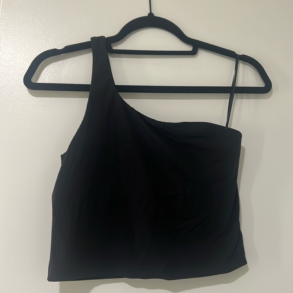 Lulu one shoulder ribbed nulu black tank, size 6